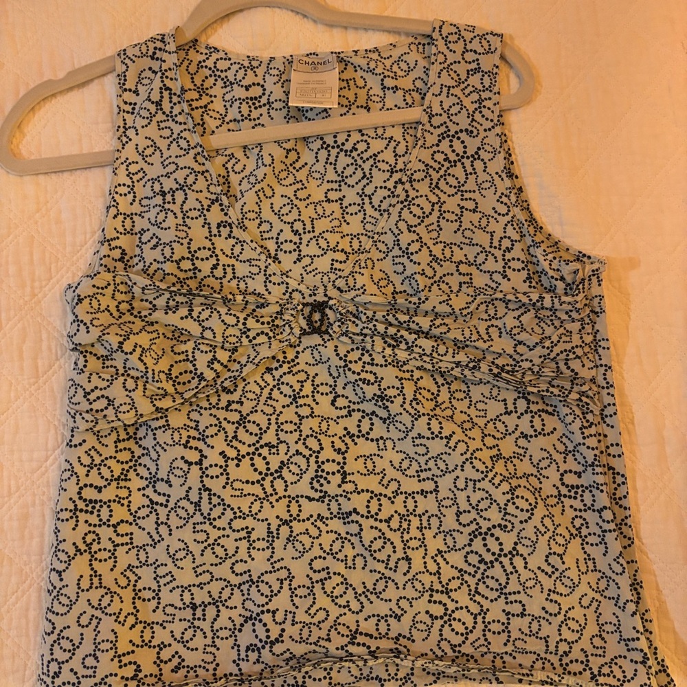 CHANEL Black and White Patterned Tank Top